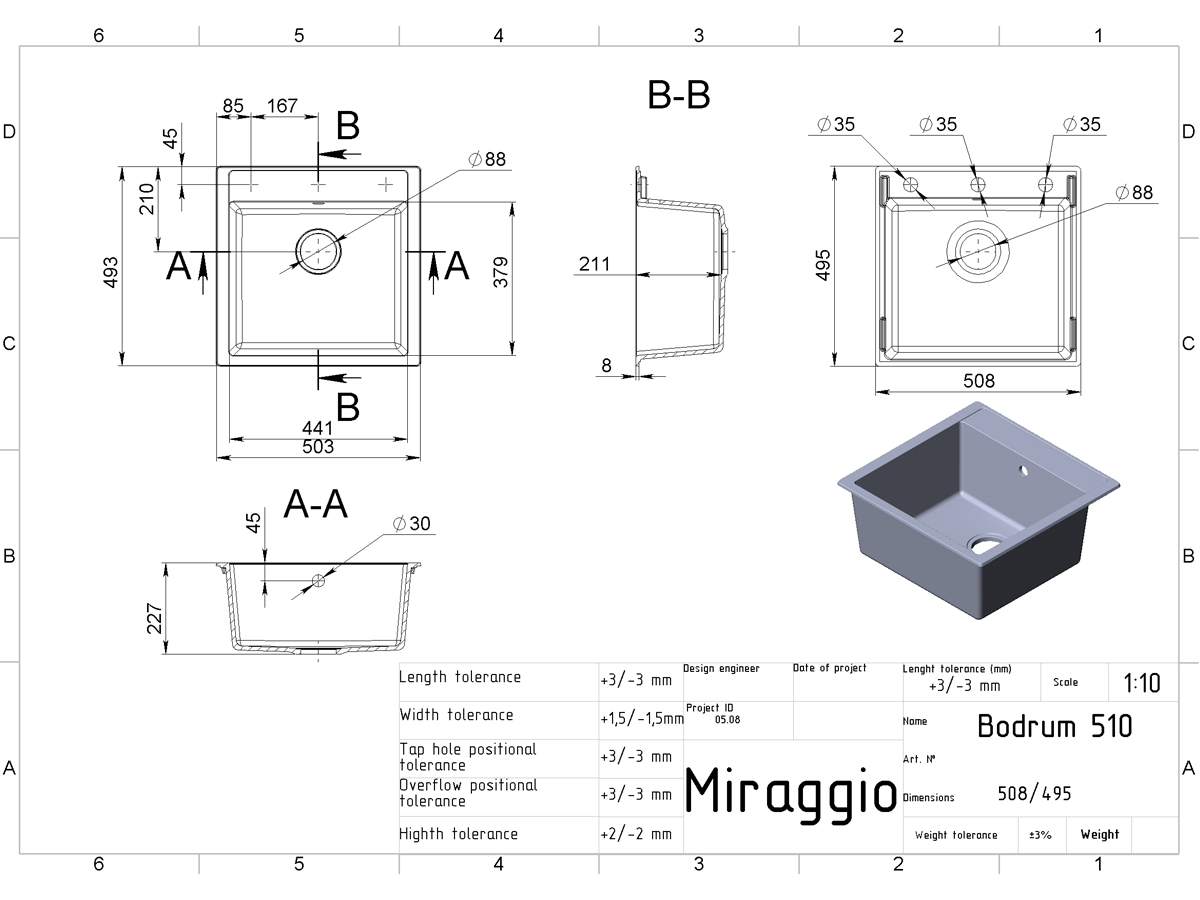 Kitchen sink BODRUM 510 gray