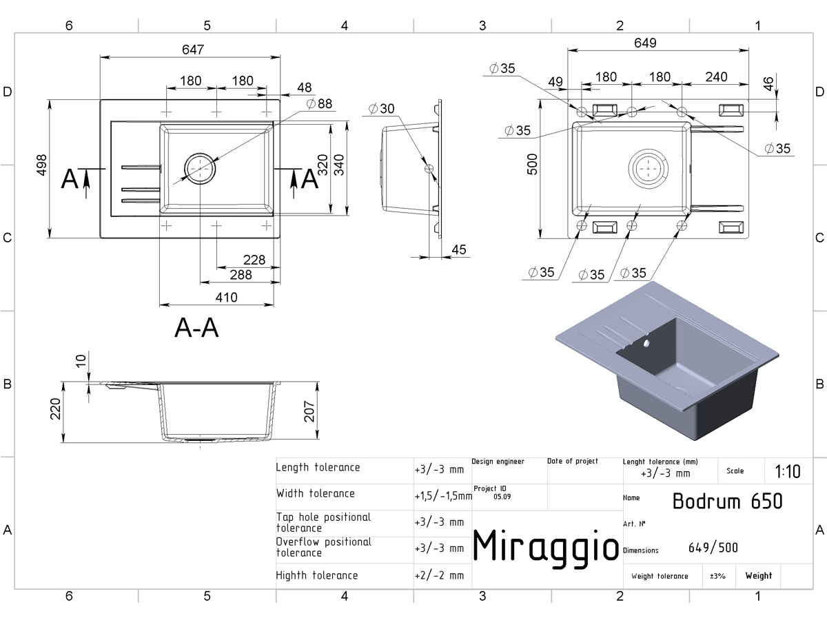 Kitchen sink BODRUM 650 gray