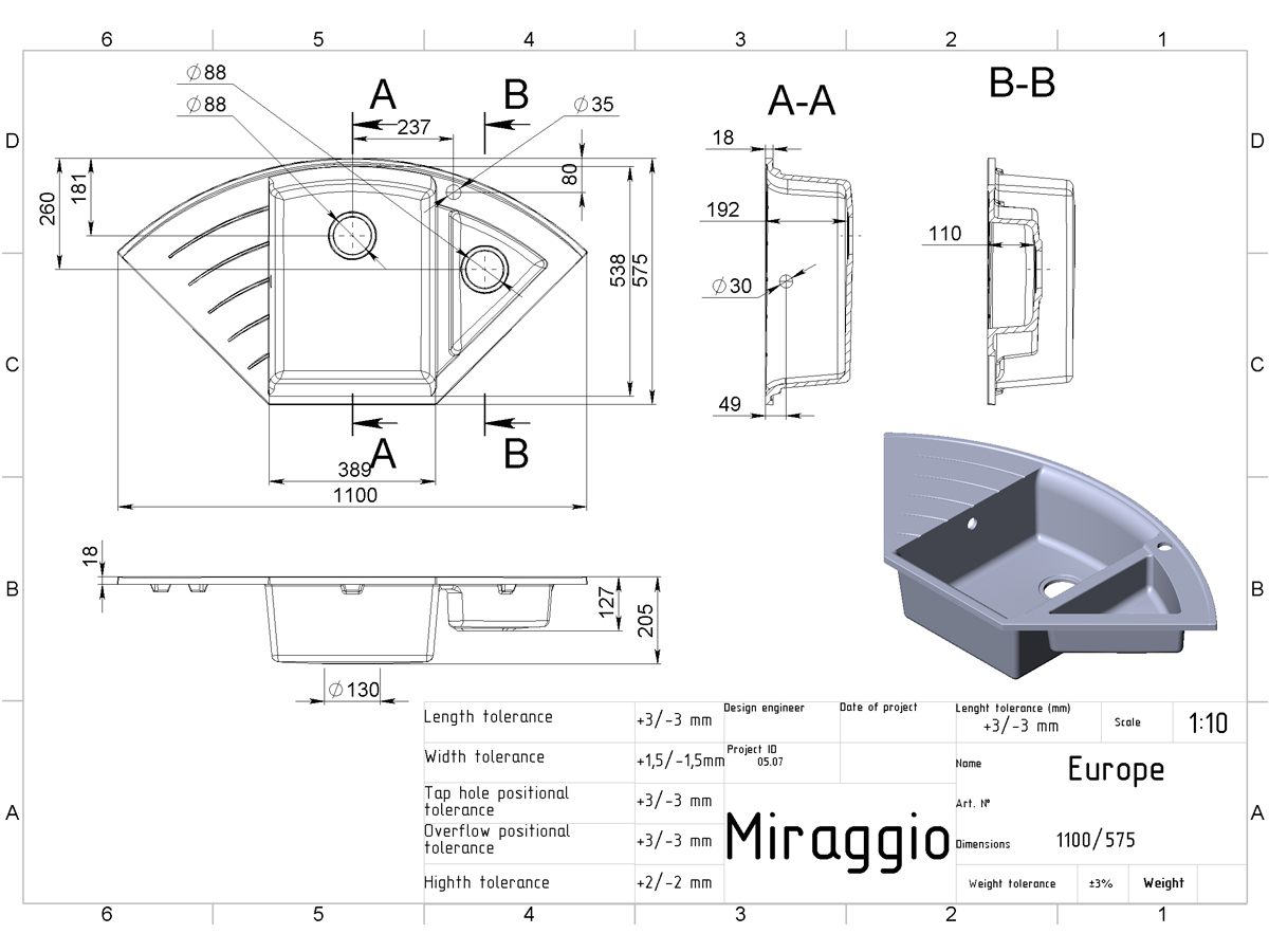 Kitchen sink EUROPE gray