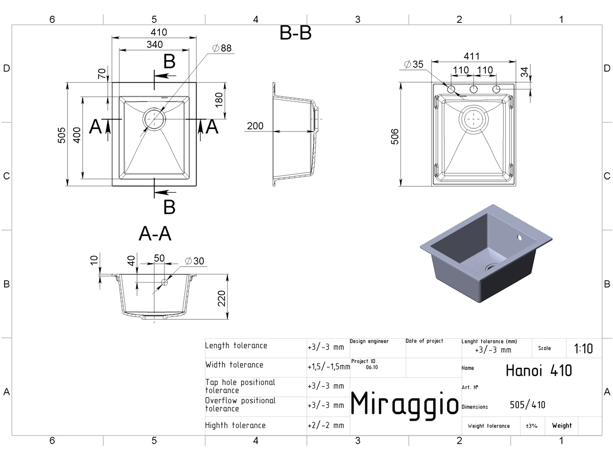 Kitchen sink HANOI 410 gray