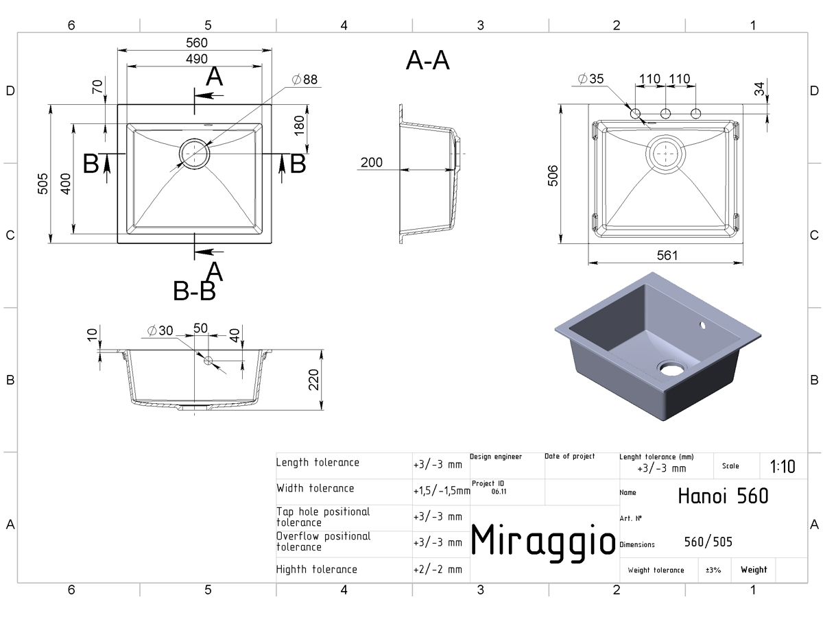 Kitchen sink HANOI 560 gray