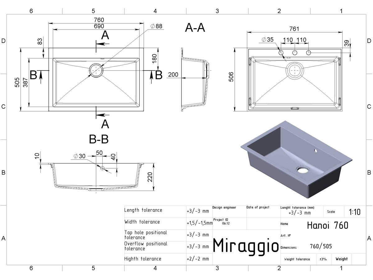 Kitchen sink HANOI 760 gray