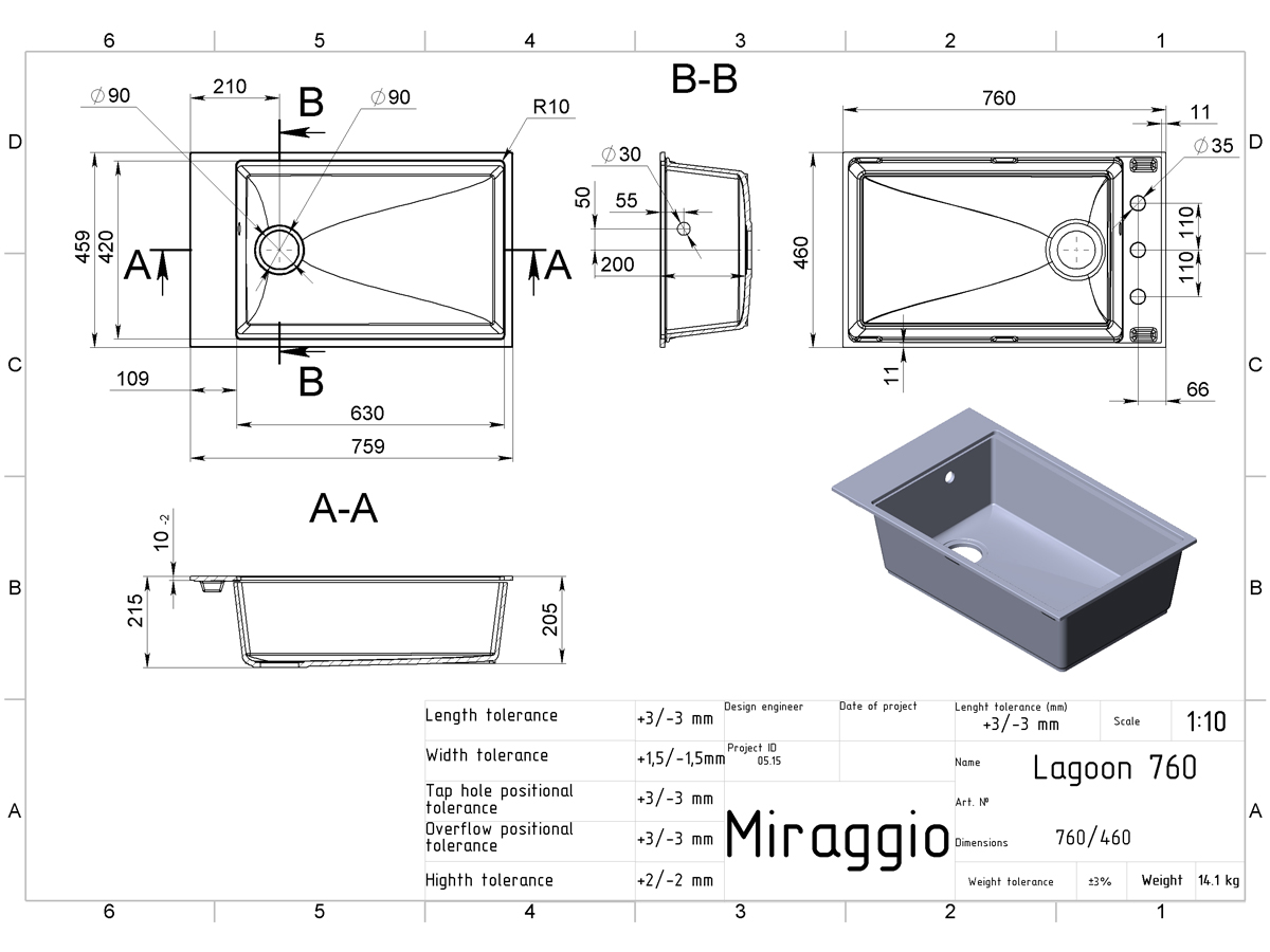 Kitchen sink LAGOON 760 gray