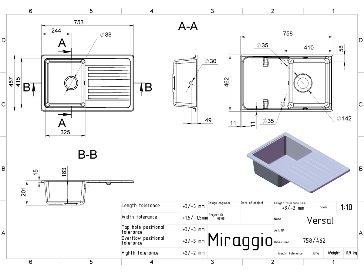 Kitchen sink VERSAL gray