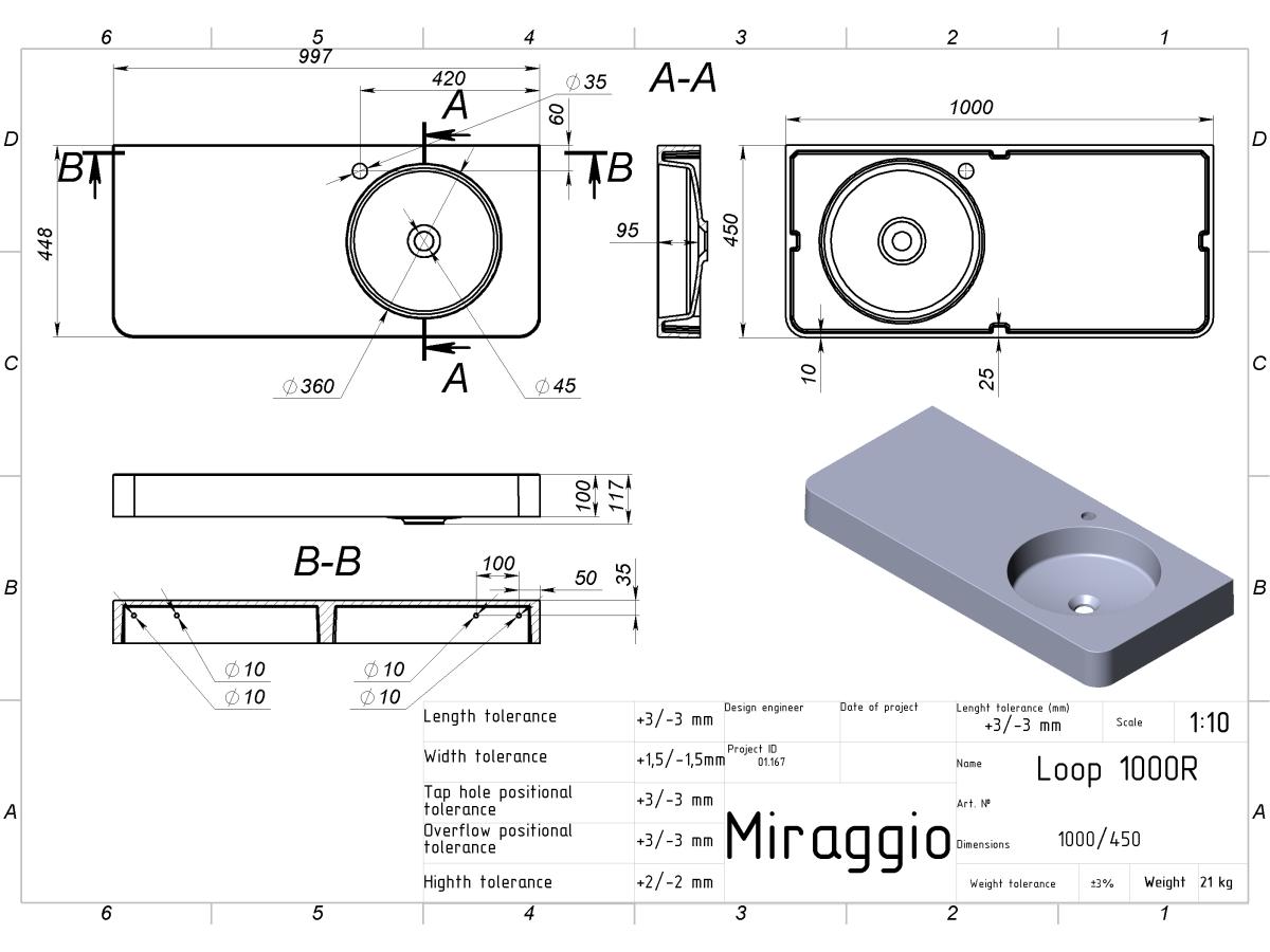 Washbasin LOOP 1000 R