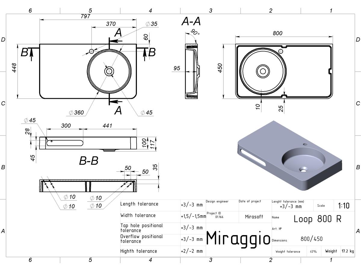 Washbasin LOOP 800 R MIRASOFT