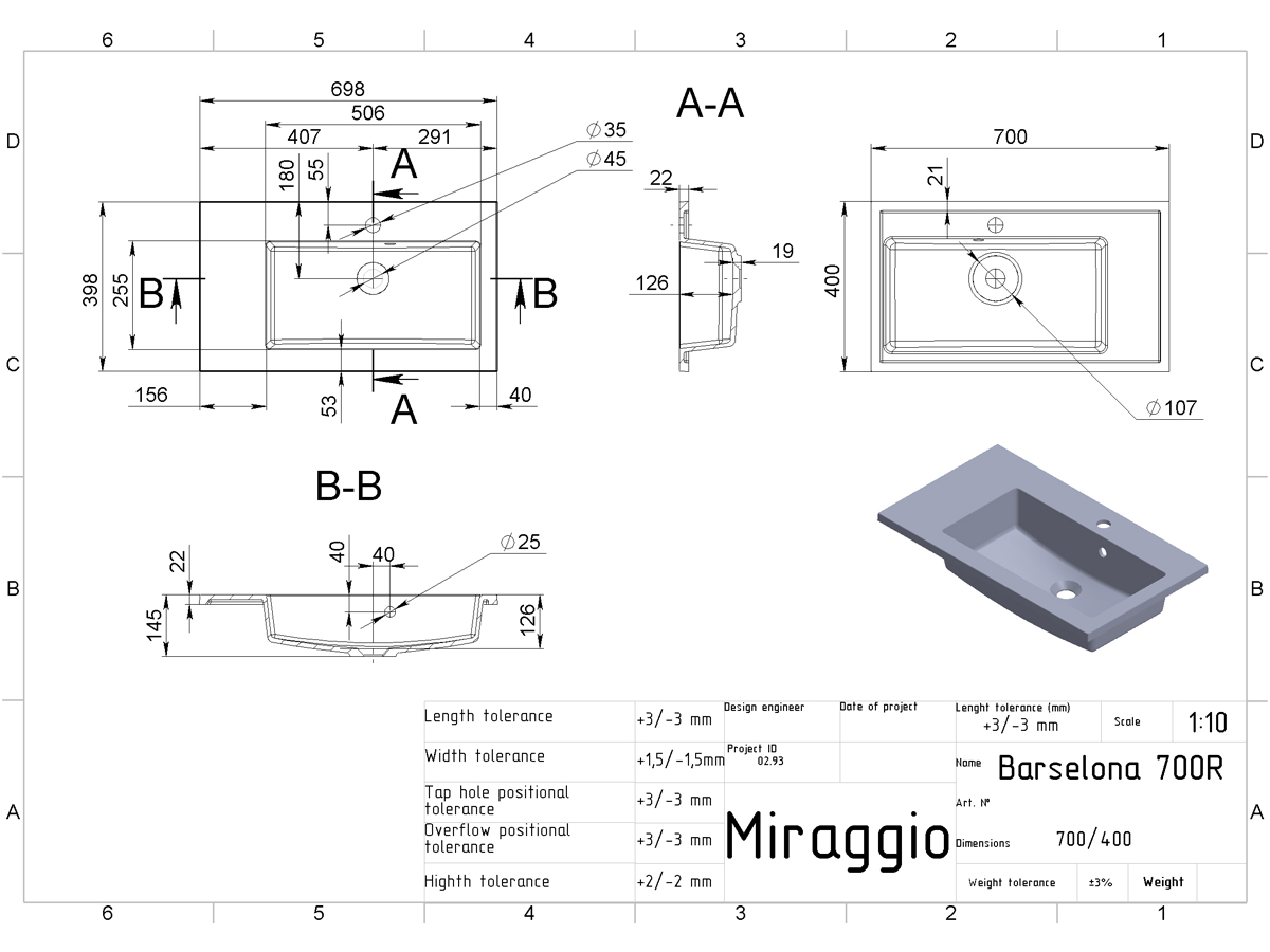 Washbasin BARCELONA 700 R