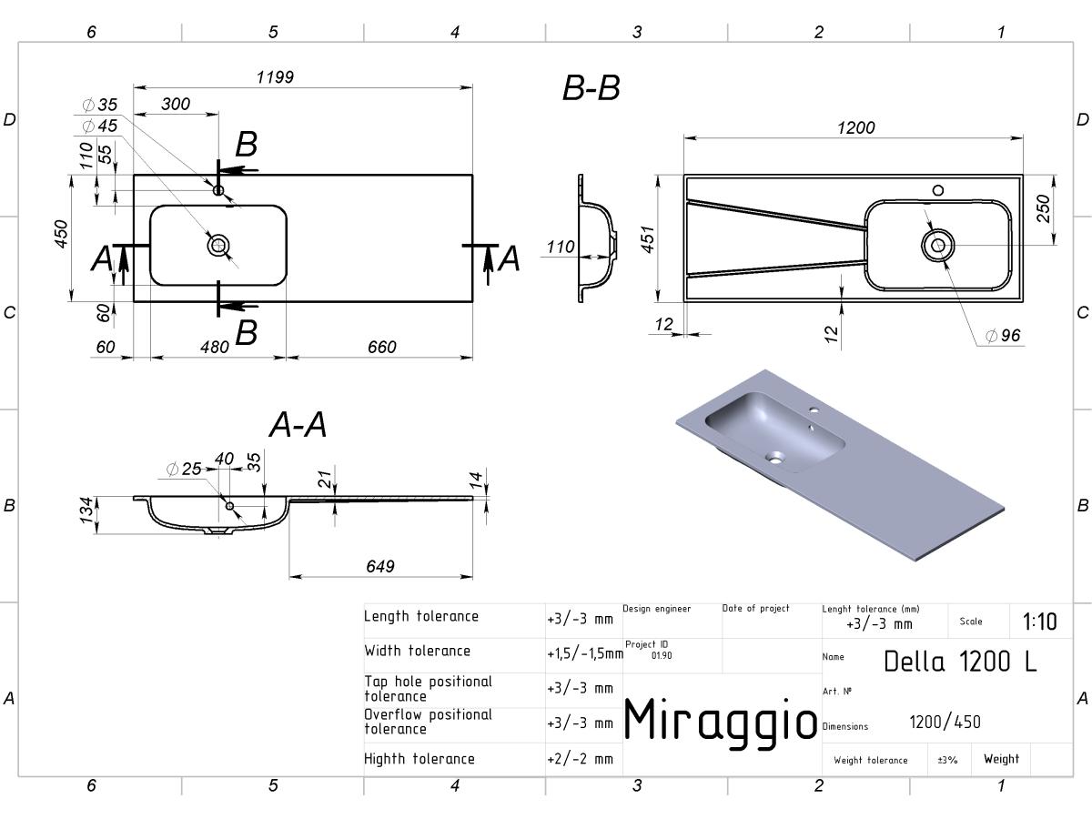 Washbasin DELLA 1200 L