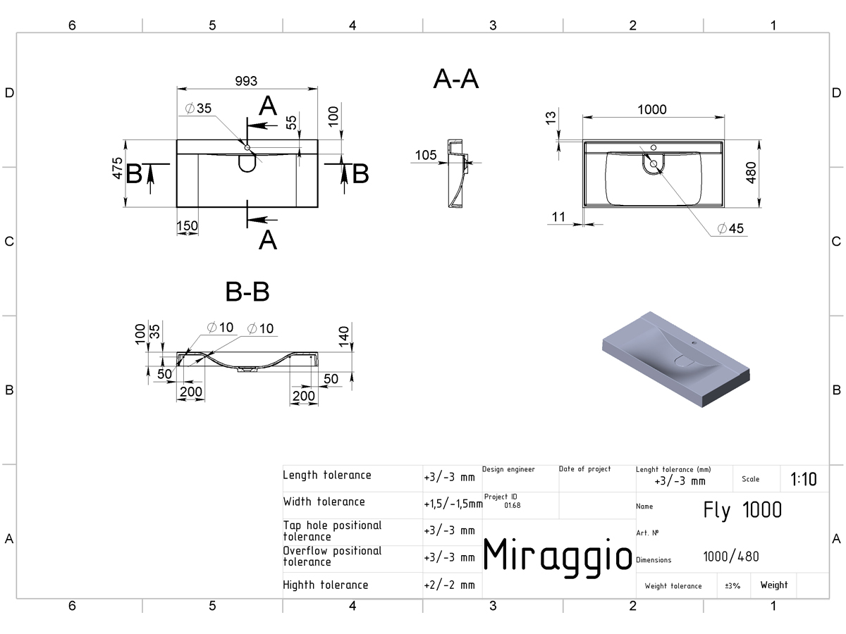 Washbasin FLY 1000