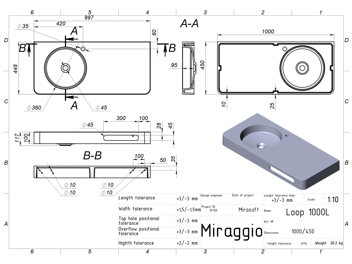 Washbasin LOOP 1000 L MIRASOFT