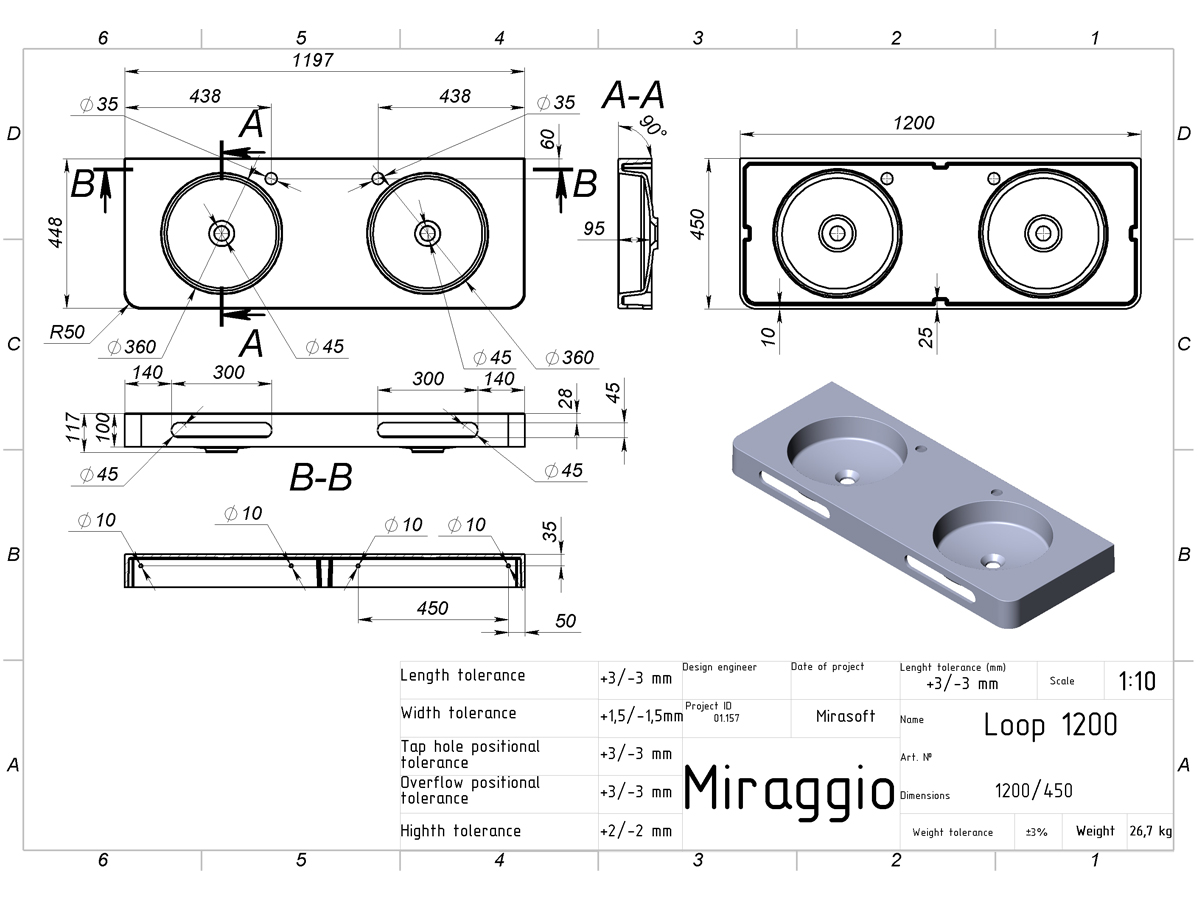 Washbasin LOOP 1200-2 MIRASOFT