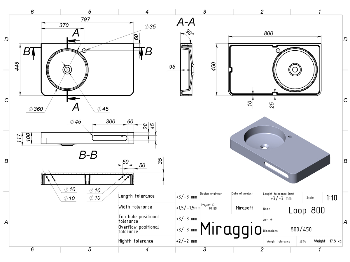Washbasin LOOP 800 L MIRASOFT