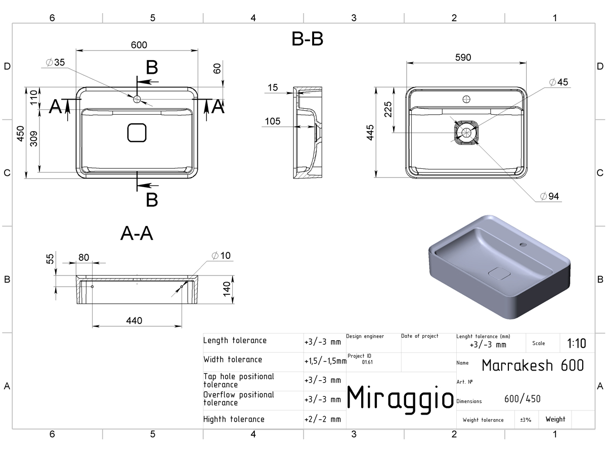 Washbasin MARRAKESH 600 MATT