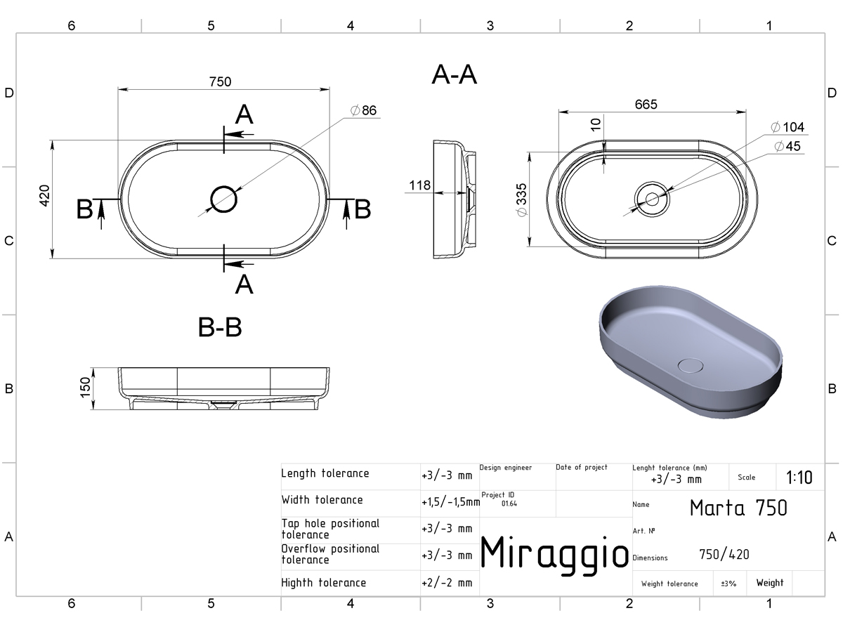 Washbasin MARTA 750