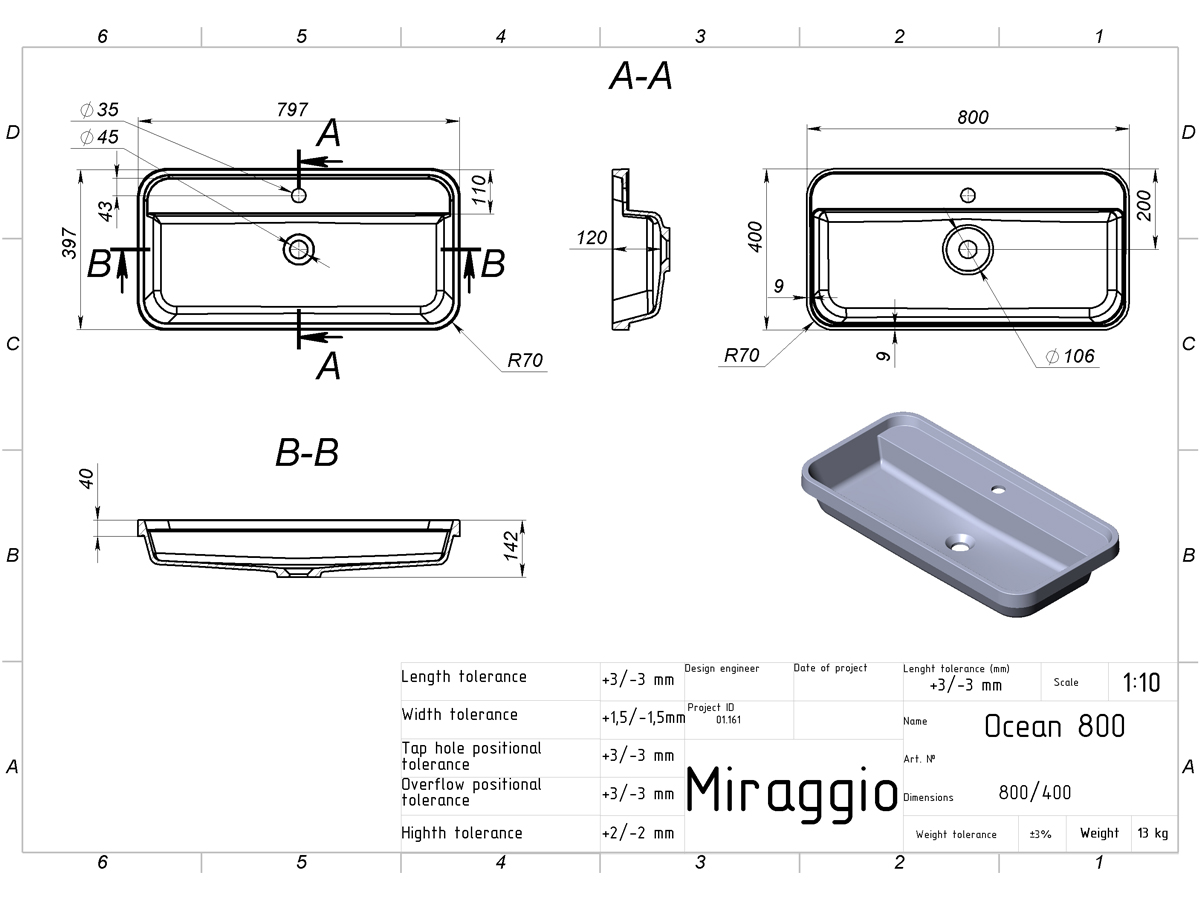 Washbasin OCEAN 800 MIRASOFT