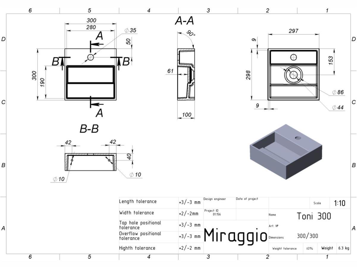 Washbasin TONI 300 MIRASOFT